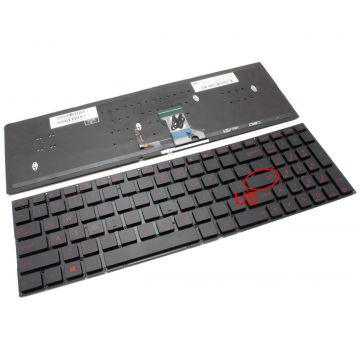 Tastatura Asus 0K200-0024000 iluminata rosu layout US fara rama enter mic