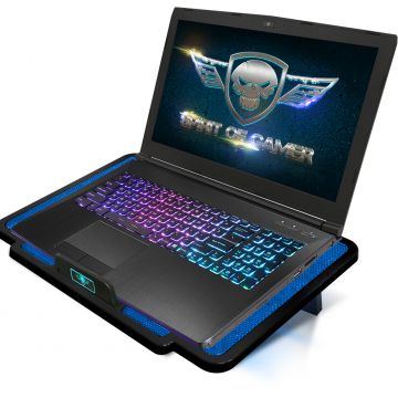 Stand/Cooler notebook Spirit of Gamer AIRBLADE 100, pana la 15.6 inch, 2 ventilatoare 120 mm, 3 pozitii, iluminare LED Blue