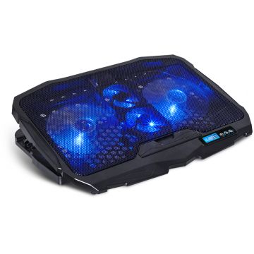 Stand/Cooler notebook Spirit of Gamer AIRBLADE 600, pana la 17 inch, 4 ventilatoare, 4 pozitii, iluminare LED Blue, LCD controller