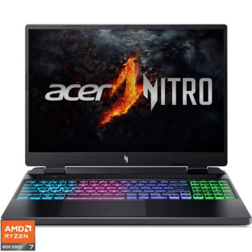 Laptop Acer Gaming 16'' Nitro 16 AN16-42, WUXGA IPS 165Hz, Procesor AMD Ryzen™ 7 8845HS (16M Cache, up to 5.10 GHz), 16GB DDR5, 1TB SSD, GeForce RTX 4060 8GB, No OS, Obsidian Black