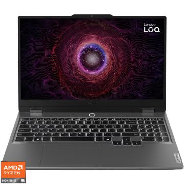 Laptop Lenovo Gaming 15.6'' LOQ 15AHP9, FHD IPS 144Hz G-Sync, Procesor AMD Ryzen™ 5 8645HS (16M Cache, up to 5.0 GHz), 16GB DDR5, 512GB SSD, GeForce RTX 4050 6GB, No OS, Luna Grey