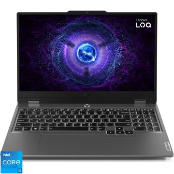 Laptop Lenovo Gaming 15.6'' LOQ 15IAX9, FHD IPS 144Hz, Procesor Intel® Core™ i5-12450HX (12M Cache, up to 4.40 GHz), 12GB DDR5, 512GB SSD, GeForce RTX 2050 4GB, No OS, Luna Grey