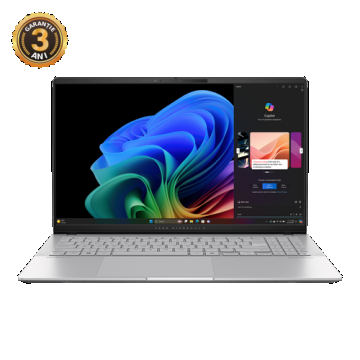 Laptop ASUS Vivobook S 15 S5507QA (Procesor Snapdragon® X Elite X1E 78 100 (42M Cache, up to 3.40 GHz) 15.6inch OLED 3K 120Hz, 32GB, 1TB SSD, Qualcomm® Adreno Graphics, Win 11 Pro, Argintiu)