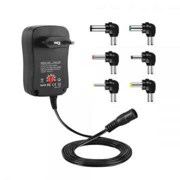 Incarcator universal adaptor AC / DC cu 6 conectori, putere 12W, tensiune reglabila 3-12V, 1.2A, compatibilitate universala, negru