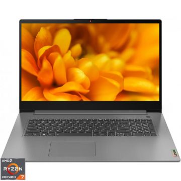 Laptop Lenovo 17.3'' IdeaPad 3 17ALC6, FHD IPS, Procesor AMD Ryzen™ 7 5700U (8M Cache, up to 4.3 GHz), 12GB DDR4, 512GB SSD, AMD Radeon, No OS, Arctic Grey