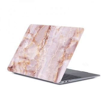 Set protectie 2 in 1 pentru Macbook Air 13.3 inch A1932/ A2179 /A2337 cu husa din plastic si folie ecran TPU, model marmura rose gold