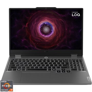 Laptop Lenovo Gaming 15.6'' LOQ 15ARP9, FHD IPS 144Hz G-Sync, Procesor AMD Ryzen™ 7 7435HS (16M Cache, up to 4.50 GHz), 16GB DDR5, 512GB SSD, GeForce RTX 4050 6GB, No OS, Luna Grey