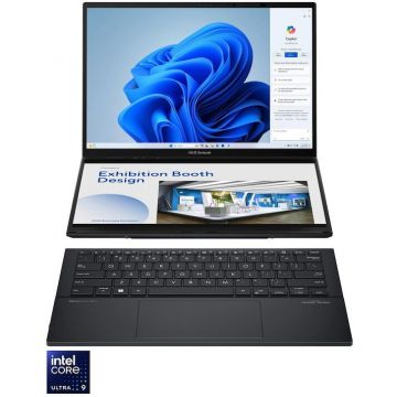 Asus Ultrabook ASUS 14'' Zenbook Duo OLED UX8406MA, 3K 120Hz Touch, Procesor Intel® Core™ Ultra 9 185H (24M Cache, up to 5.10 GHz), 32GB DDR5X, 2TB SSD, Intel Arc Graphics, Win 11 Pro, Gri-Negru