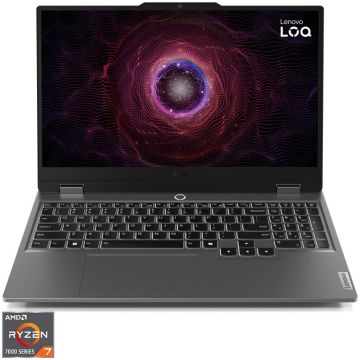 Lenovo Laptop Lenovo Gaming 15.6'' LOQ 15ARP9, FHD IPS 144Hz G-Sync, Procesor AMD Ryzen™ 7 7435HS (16M Cache, up to 4.50 GHz), 24GB DDR5, 1TB SSD, GeForce RTX 4050 6GB, No OS, Gri