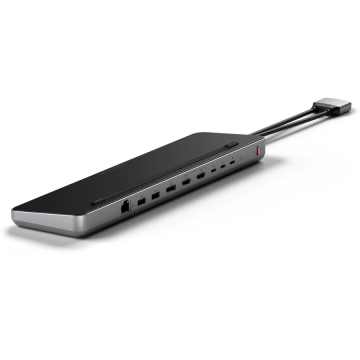 Satechi Satechi Dual Dock Stand Docking Station with NVMe SSD Enclosure (USB-C PD Pass-through 75W,2xUSB-C 5Gbps&10Gbps,)2xHDMI 2.0 (4K/60Hz),1x DP 1.4 Port (4k/60Hz),2xUSB-A Ports 5Gbps&10Gbps,1xRJ45,1xM.2 SATA/NVMe SSD Port - SSD not Included) - Grey