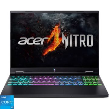 Laptop Acer Gaming 16'' Nitro 16 AN16-73, WUXGA IPS 165Hz, Procesor Intel® Core™ i5 14450HX (20M Cache, up to 4.80 GHz), 16GB DDR5, 512GB SSD, GeForce RTX 4060 8GB, No OS, Obsidian Black