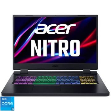 Laptop Acer Gaming 17.3'' Nitro 5 AN517-55, FHD IPS 144Hz, Procesor Intel® Core™ i5-12450H (12M Cache, up to 4.40 GHz), 16GB DDR4, 512GB SSD, GeForce RTX 3050 4GB, No OS, Obsidian Black