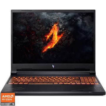 Laptop Acer Gaming 16'' Nitro V16 ANV16-41, WUXGA IPS 165Hz, Procesor AMD Ryzen™ 5 8645HS (16M Cache, up to 5.0 GHz), 16GB DDR5, 512GB SSD, GeForce RTX 4050 6GB, No OS, Obsidian Black