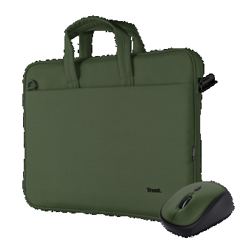 Kit Husa Trust Bologna pentru laptop de 16inch, Green + Mouse, USB Wireless (verde)