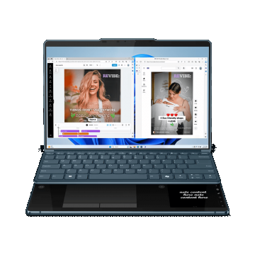 Laptop Lenovo Yoga Book 9 13IMU9 cu procesor Intel® Core™ Ultra 7 155U pana la 4.8GHz, 2 x 13.3', 2.8K, OLED, Touch, 32GB DDR5, 1TB SSD, Intel® Graphics, Windows 11 PRO, Tidal Teal, 3y on-site, Premium Care