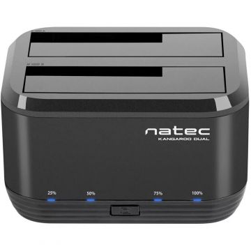 natec Statie de andocare Natec Kangaroo Dual HDD Mobilrack NSD-0955, SATA 2.5''+3.5'',  USB 3, Negru