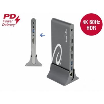 Delock Docking Station 4K USB Type-C la HDMI / DisplayPort 1.4/ USB / LAN / SD / PD 3.0, Delock 87772 Delock Docking Station 4K USB Type-C la HDMI / DisplayPort 1.4/ USB / LAN / SD / PD 3.0, Delock 87772