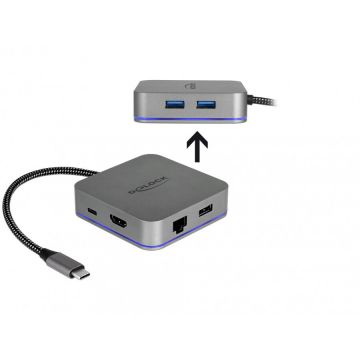 Delock Docking Station pentru dispozitive mobile USB-C la HDMI 4K/ Hub / LAN / PD 3.0 cu LED, Delock 87742 Delock Docking Station pentru dispozitive mobile USB-C la HDMI 4K/ Hub / LAN / PD 3.0 cu LED, Delock 87742