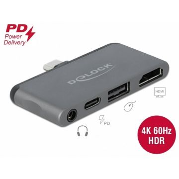 Delock Docking station pentru iPad Pro USB-C la HDMI 4K@60Hz/USB-A/jack audio 3.5mm 4 pini, Delock 87751 Delock Docking station pentru iPad Pro USB-C la HDMI 4K@60Hz/USB-A/jack audio 3.5mm 4 pini, Delock 87751