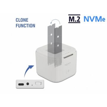 Delock Docking station USB 3.2-C Gen 2 pentru 2 x M.2 NVMe PCIe SSD cu functie de clona, Delock 63331 Delock Docking station USB 3.2-C Gen 2 pentru 2 x M.2 NVMe PCIe SSD cu functie de clona, Delock 63331
