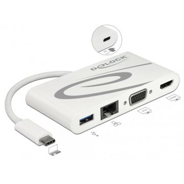 Delock Docking Station USB-C 3.1 la HDMI 4K 30 Hz + VGA + LAN + USB PD, Delock 87731 Delock Docking Station USB-C 3.1 la HDMI 4K 30 Hz + VGA + LAN + USB PD, Delock 87731