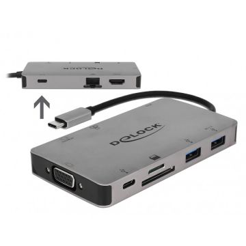 Delock Docking Station USB-C la HDMI 4K / VGA / USB 3.1 / SD / LAN / PD 3.0, Delock 87735 Delock Docking Station USB-C la HDMI 4K / VGA / USB 3.1 / SD / LAN / PD 3.0, Delock 87735