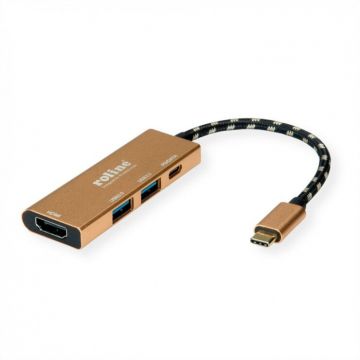 Roline Docking station GOLD USB- C 3.1 la HDMI 4K30Hz, 2 x USB-A, 1 x USB-C PD (Power Delivery), Roline 12.02.1119 Roline Docking station GOLD USB- C 3.1 la HDMI 4K30Hz, 2 x USB-A, 1 x USB-C PD (Power Delivery), Roline 12.02.1119