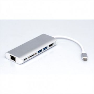 Roline Docking station USB-C la 4K HDMI, 2 x USB 3.0, 1x SD/MicroSD, 1x USB-C PD (Power Delivery), 1x Gigabit Ethernet, Roline 12.02.1037 Roline Docking station USB-C la 4K HDMI, 2 x USB 3.0, 1x SD/MicroSD, 1x USB-C PD (Power Delivery), 1x Gigabit Ethernet, Roline 12.02.1037