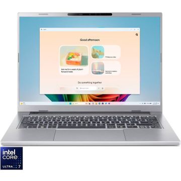 Acer Laptop Acer Aspire 14 AI OLED A14-53M-743R, Procesor Intel® Core™ Ultra 7 258V, Display 14 WUXGA, OLED, Memorie RAM 32GB LPDDR5x, Capacitate de stocare 1TB SSD, Placa grafica integrata Intel® Arc™ Graphics, No OS, Pure Silver Acer Laptop Acer Aspire 14 AI OLED A14-53M-743R, Procesor Intel® Core™ Ultra 7 258V, Display 14 WUXGA, OLED, Memorie RAM 32GB LPDDR5x, Capacitate de stocare 1TB SSD, Placa grafica integrata Intel® Arc™ Graphics, No OS, Pure Silver